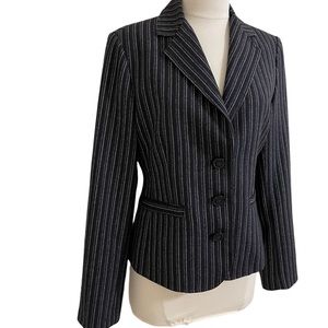 CABI Black and White Striped Fitted Blazer Leopard Print Lined